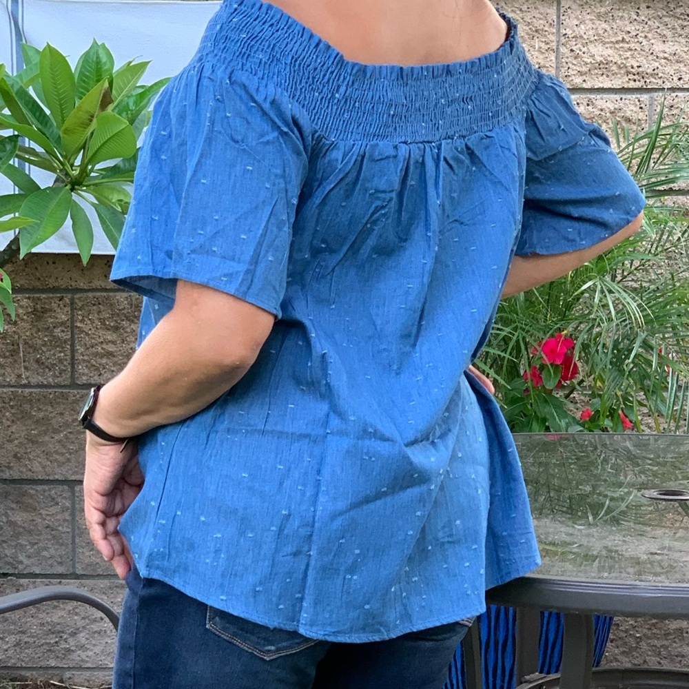 Soft denim off the shoulder blouse - Picture 3 of 5